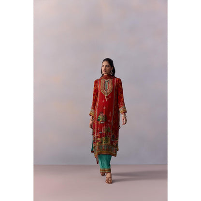 KALISTA Siah Red Printed Tassels Kurta with Pant and Dupatta (Set of 3)