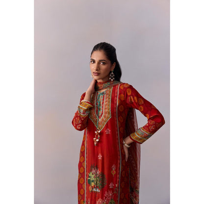 KALISTA Siah Red Printed Tassels Kurta with Pant and Dupatta (Set of 3)