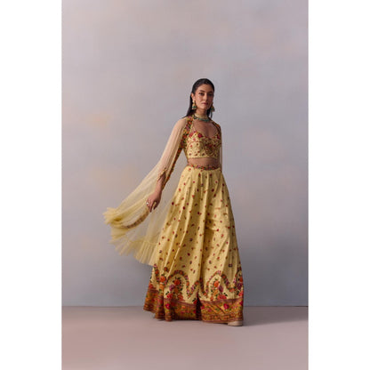 KALISTA Women's Meher Yellow Floral Blouse with Palazzo and Jacket (Set of 3)