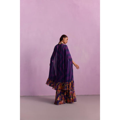 KALISTA Naira Purple Floral Embellished Blouse with Sharara and Cape (Set of 3)