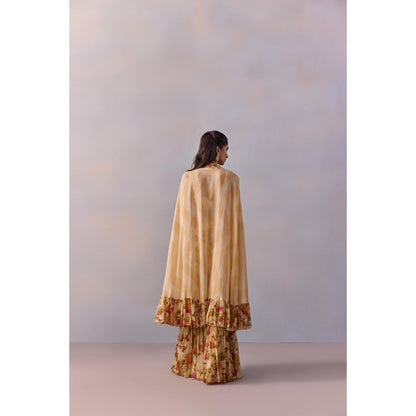 KALISTA Naira Ivory Floral Embellished Blouse with Sharara and Cape (Set of 3)