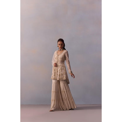 KALISTA Mariam Off-White Embellished Bustier with Sharara and Dupatta & Cape (Set of 4)