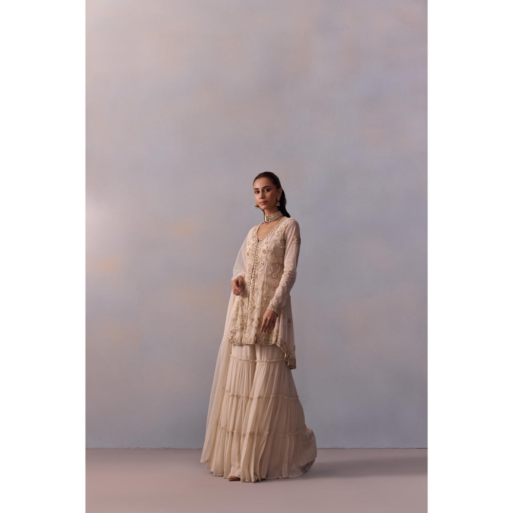 KALISTA Mariam Off-White Embellished Bustier with Sharara and Dupatta & Cape (Set of 4)