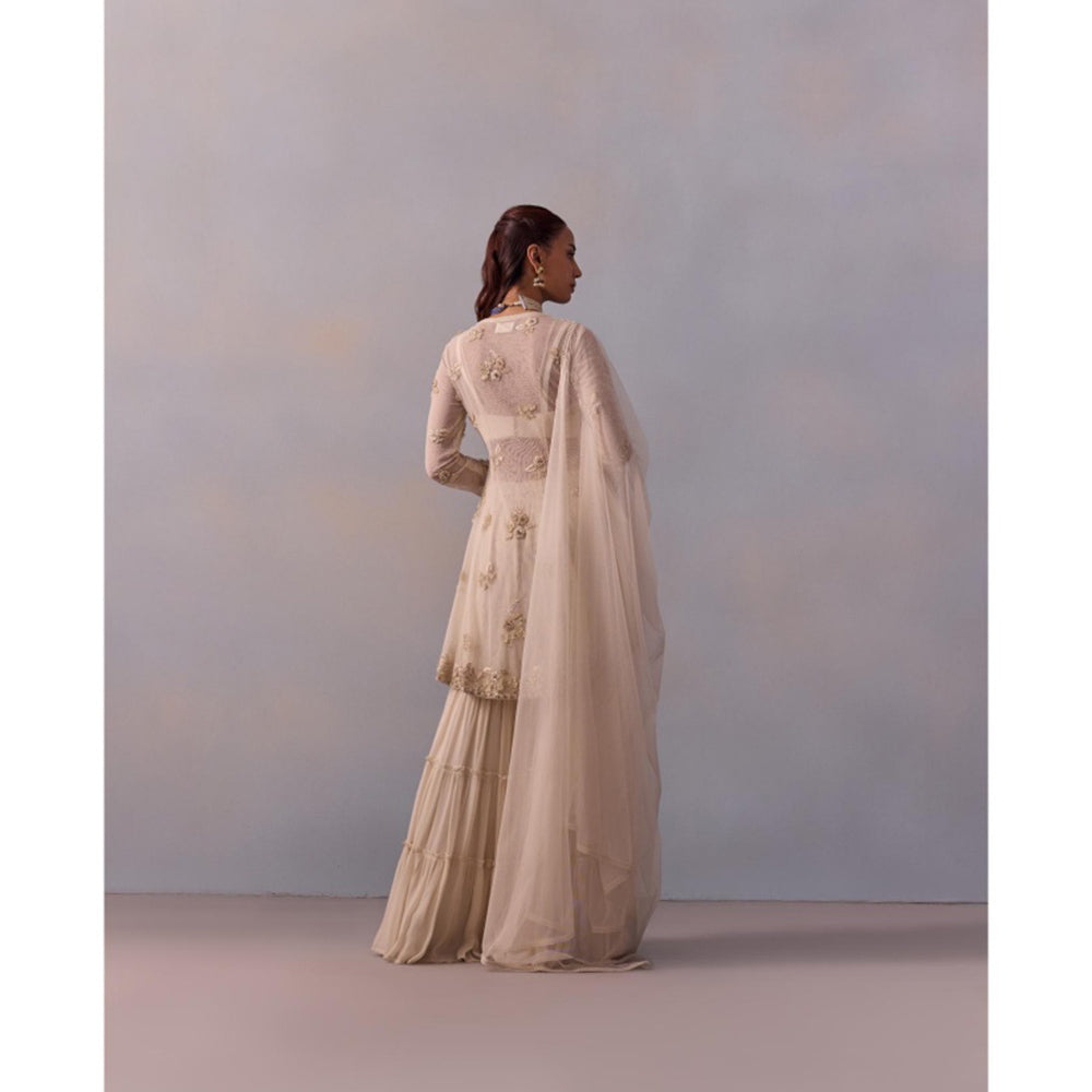 KALISTA Mariam Off-White Embellished Bustier with Sharara and Dupatta & Cape (Set of 4)