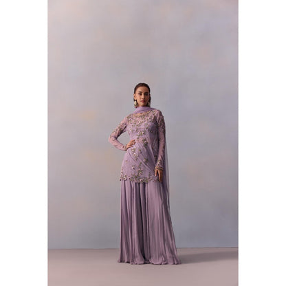 KALISTA Fidah Lavender Embellished Bustier with Sharara and Dupatta & Jacket (Set of 4)