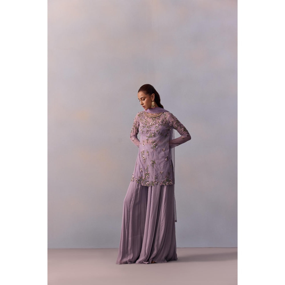 KALISTA Fidah Lavender Embellished Bustier with Sharara and Dupatta & Jacket (Set of 4)