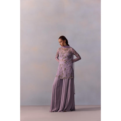 KALISTA Fidah Lavender Embellished Bustier with Sharara and Dupatta & Jacket (Set of 4)