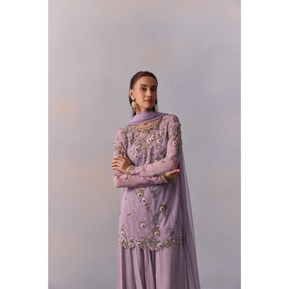KALISTA Fidah Lavender Embellished Bustier with Sharara and Dupatta & Jacket (Set of 4)