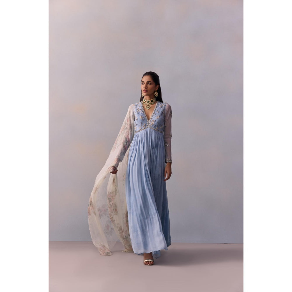 KALISTA Rehmat Blue Embroidered Anarkali with Dupatta (Set of 2)