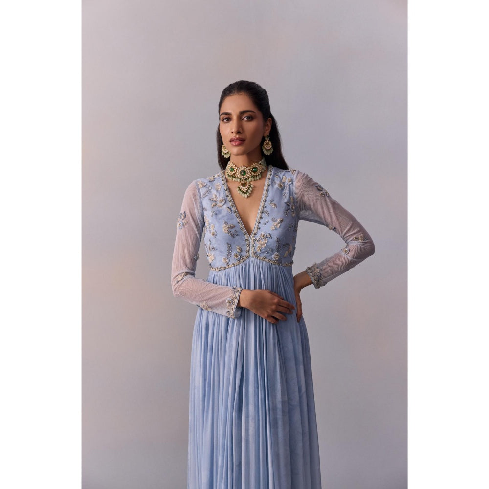 KALISTA Rehmat Blue Embroidered Anarkali with Dupatta (Set of 2)
