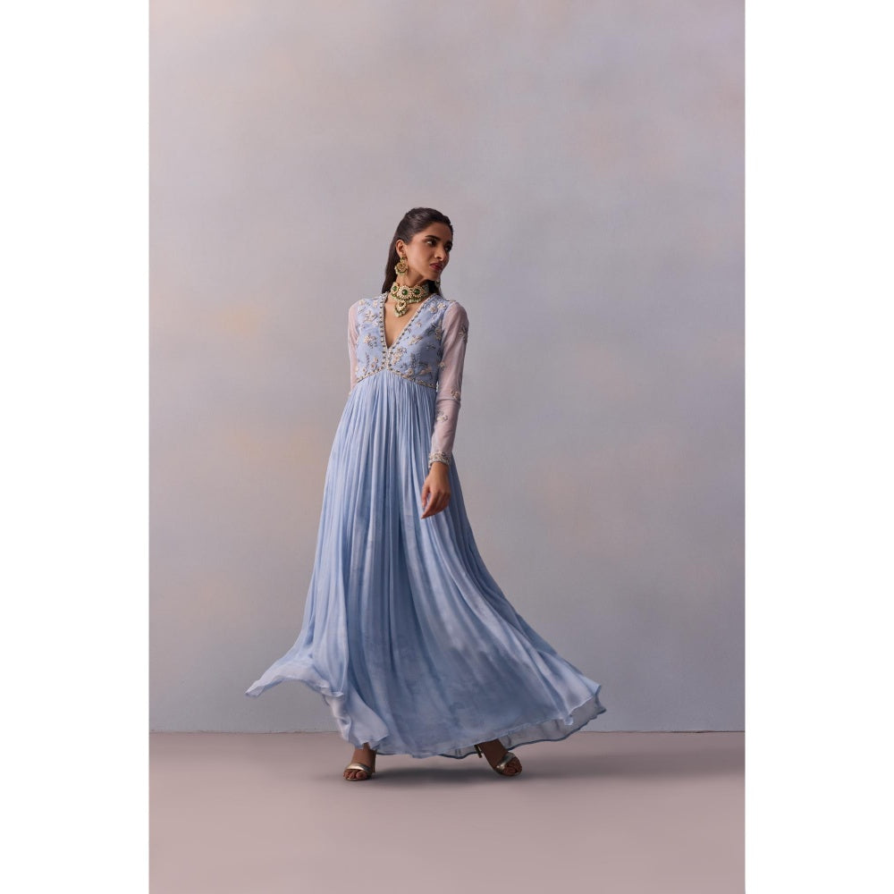 KALISTA Rehmat Blue Embroidered Anarkali with Dupatta (Set of 2)