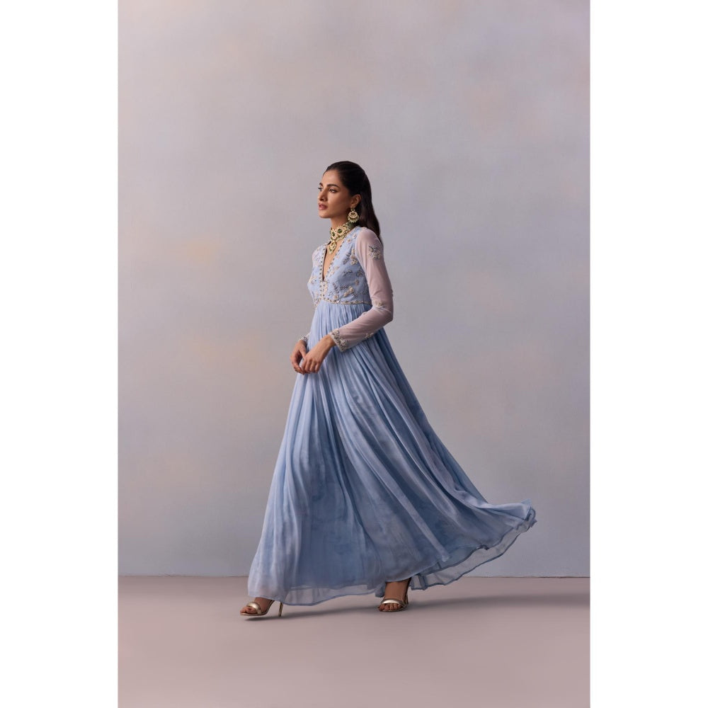 KALISTA Rehmat Blue Embroidered Anarkali with Dupatta (Set of 2)