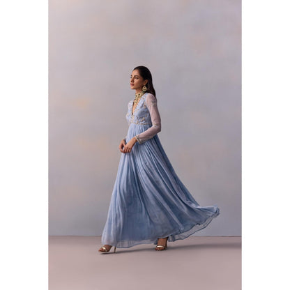 KALISTA Rehmat Blue Embroidered Anarkali with Dupatta (Set of 2)