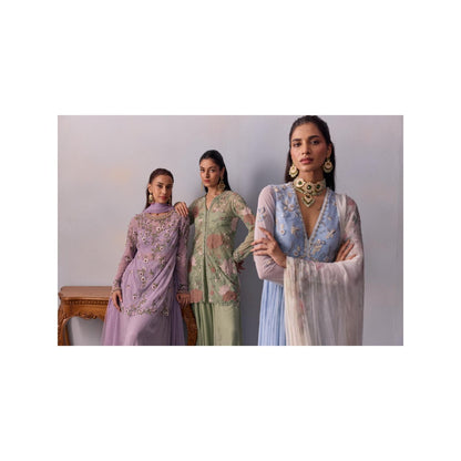 KALISTA Rehmat Blue Embroidered Anarkali with Dupatta (Set of 2)