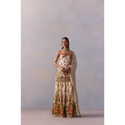 KALISTA Rabia Ivory Floral Embellished Kurta with Sharara and Dupatta (Set of 3)