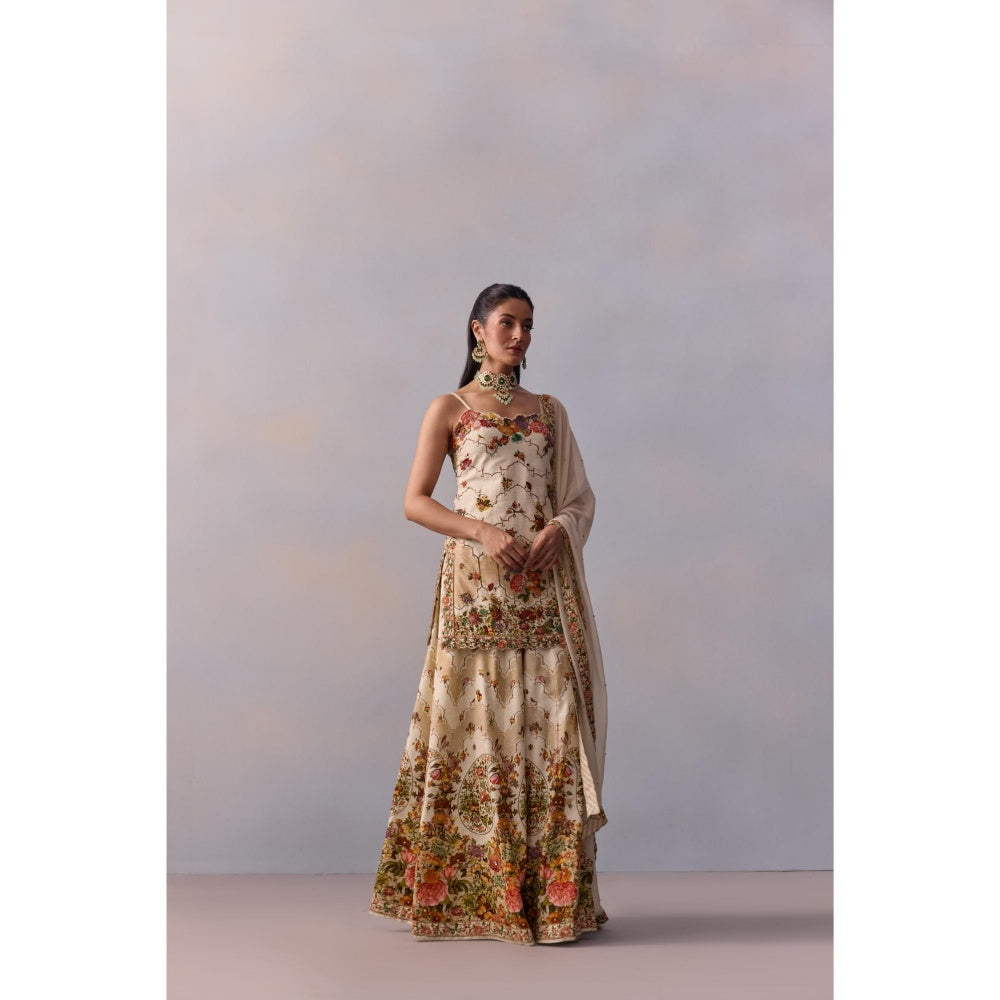 KALISTA Rabia Ivory Floral Embellished Kurta with Sharara and Dupatta (Set of 3)