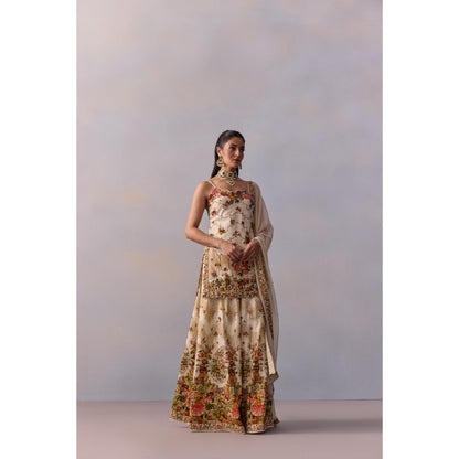 KALISTA Rabia Ivory Floral Embellished Kurta with Sharara and Dupatta (Set of 3)