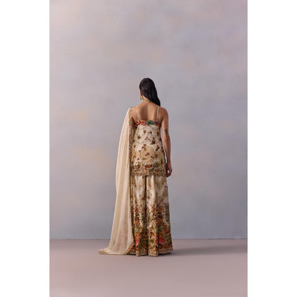 KALISTA Rabia Ivory Floral Embellished Kurta with Sharara and Dupatta (Set of 3)