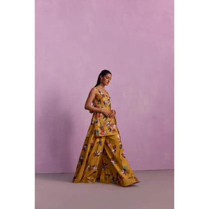 KALISTA Shirin Mustard Floral Embellished Kurta with Sharara and Dupatta (Set of 3)