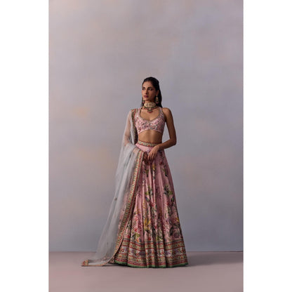 KALISTA Neisha Pink Embellished Floral Blouse with Lehenga and Dupatta (Set of 3)