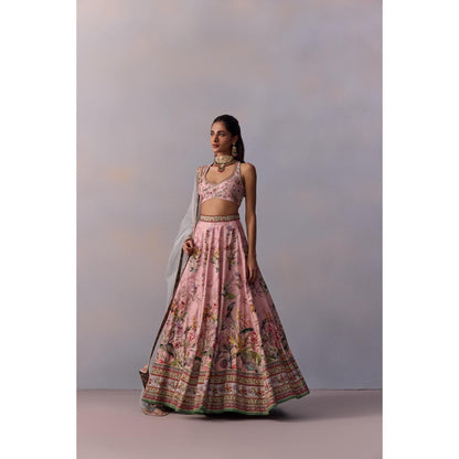 KALISTA Neisha Pink Embellished Floral Blouse with Lehenga and Dupatta (Set of 3)