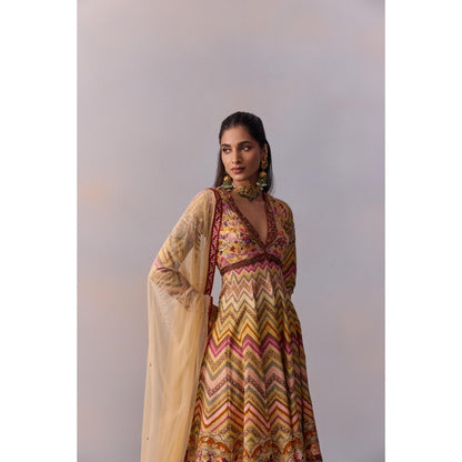 KALISTA Kushnaz Multicolour Floral Embellished Kurta with Sharara and Dupatta (Set of 3)