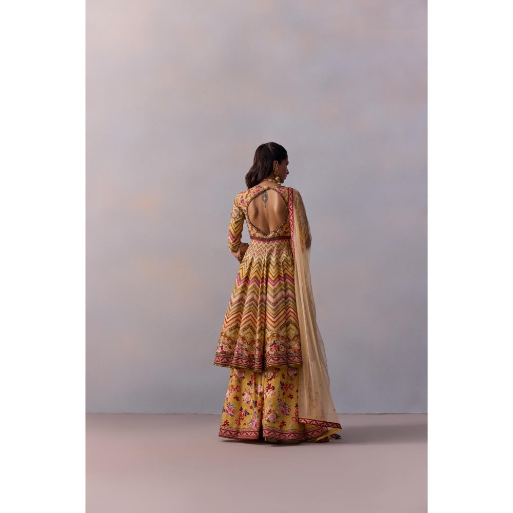 KALISTA Kushnaz Multicolour Floral Embellished Kurta with Sharara and Dupatta (Set of 3)