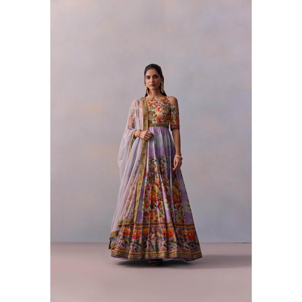 KALISTA Zareen Violet Lavender Floral Embellished Anarkali with Dupatta (Set of 2)