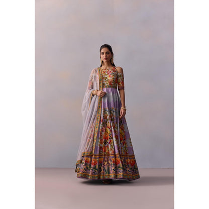 KALISTA Zareen Violet Lavender Floral Embellished Anarkali with Dupatta (Set of 2)