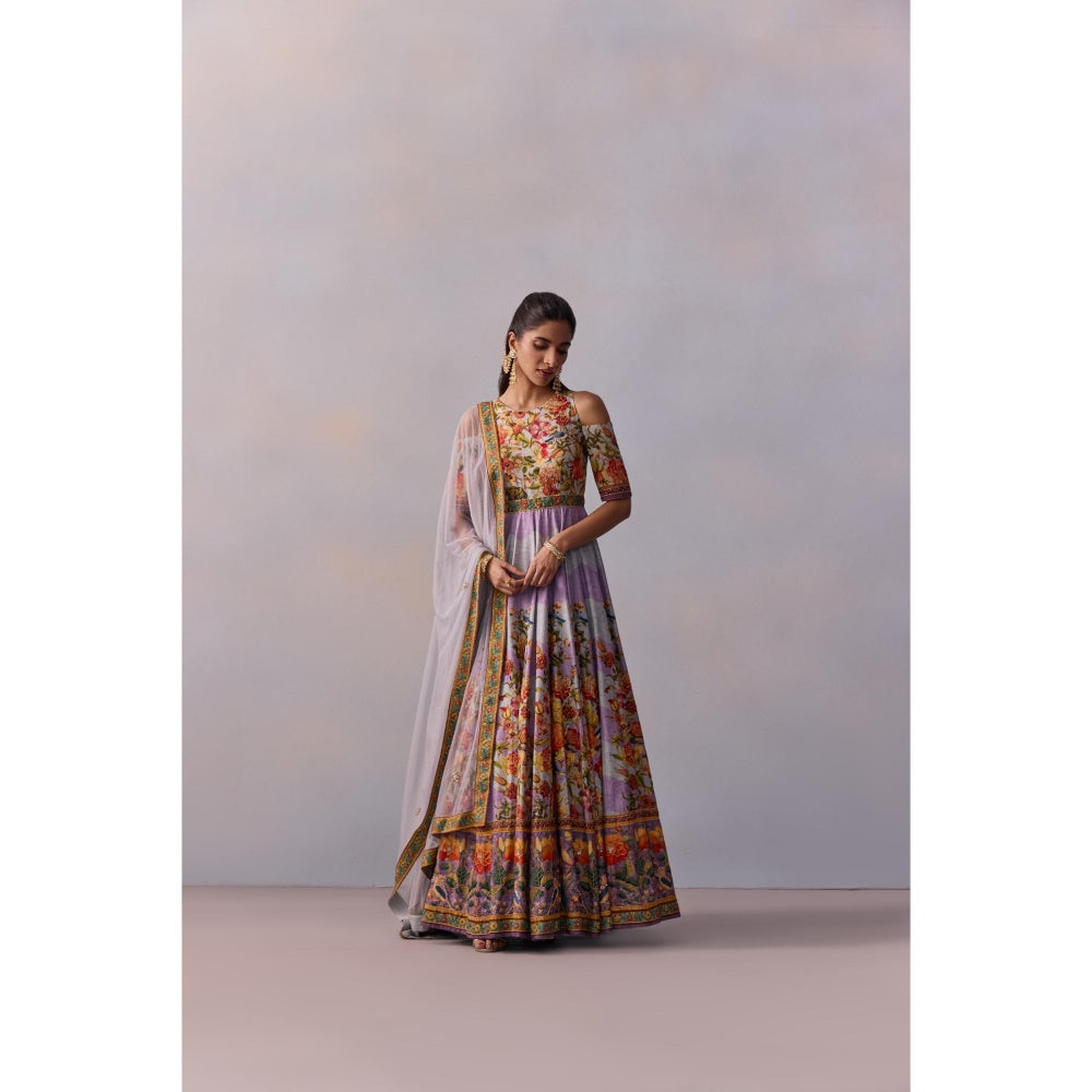 KALISTA Zareen Violet Lavender Floral Embellished Anarkali with Dupatta (Set of 2)