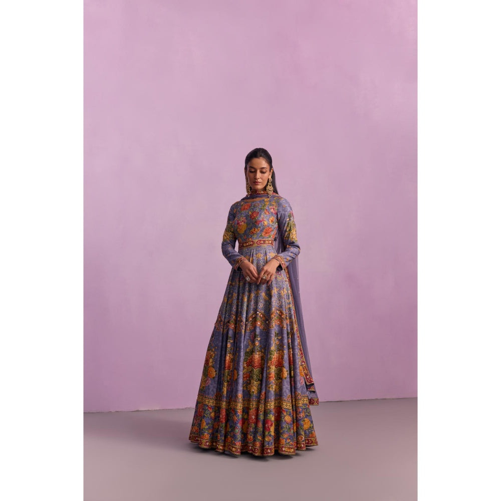 KALISTA Tahira Purple Floral Embellished Anarkali with Dupatta (Set of 2)