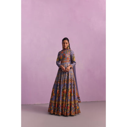 KALISTA Tahira Purple Floral Embellished Anarkali with Dupatta (Set of 2)