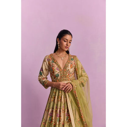 KALISTA Adhira Multi-coloured Floral Embellished Anarkali with Dupatta (Set of 2)