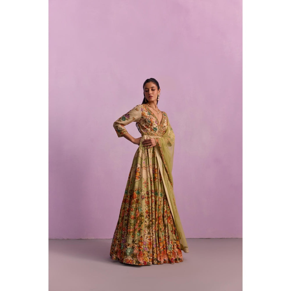KALISTA Adhira Multi-coloured Floral Embellished Anarkali with Dupatta (Set of 2)