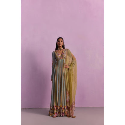 KALISTA Riah Multicolour Embellished Anarkali with Dupatta (Set of 2)