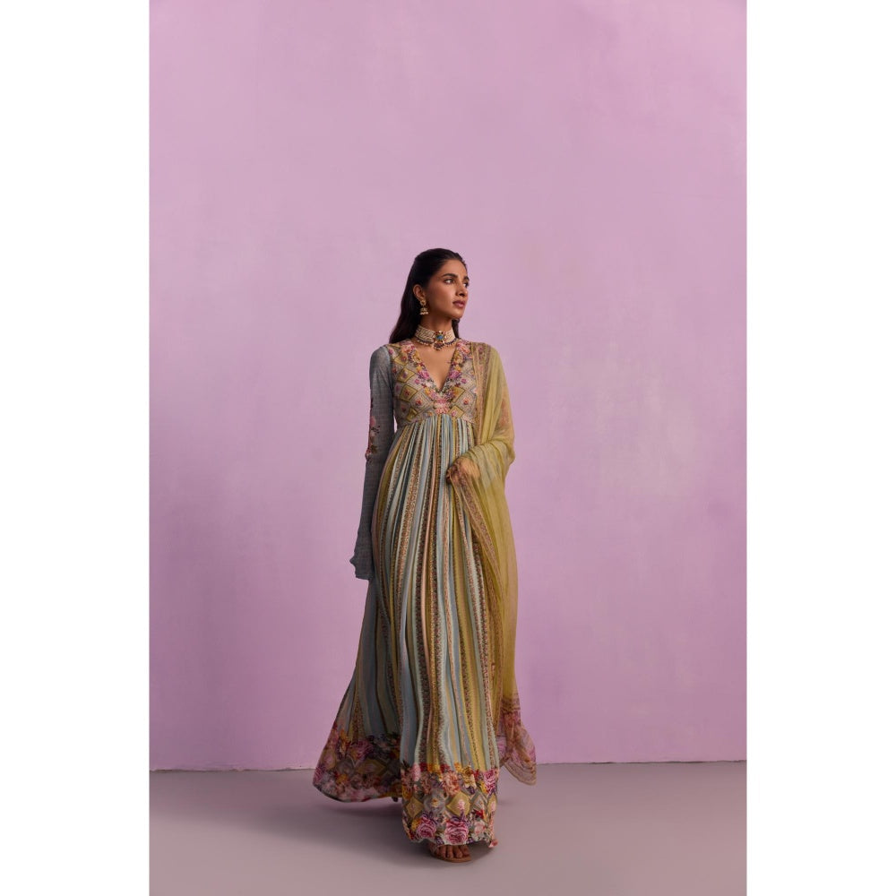 KALISTA Riah Multicolour Embellished Anarkali with Dupatta (Set of 2)
