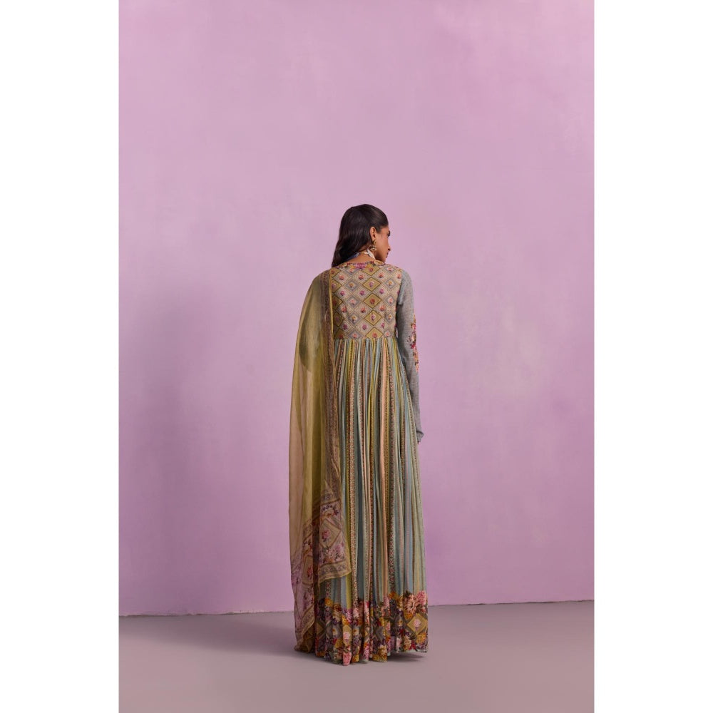 KALISTA Riah Multicolour Embellished Anarkali with Dupatta (Set of 2)