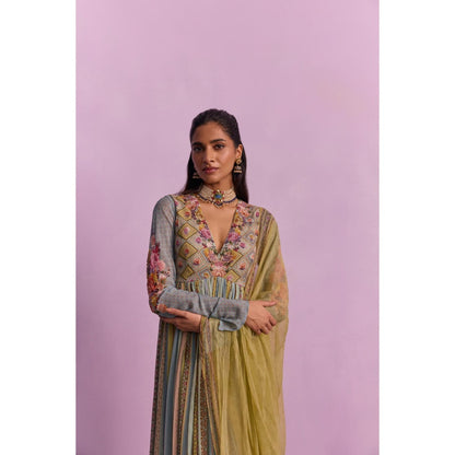 KALISTA Riah Multicolour Embellished Anarkali with Dupatta (Set of 2)