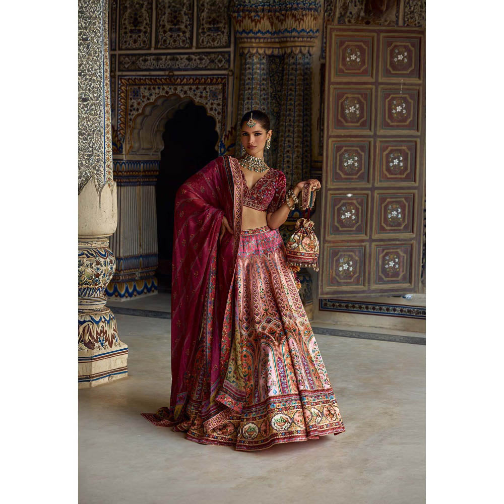 KALISTA Pink Nehmat Lehenga with Blouse and Dupatta (Set of 3)