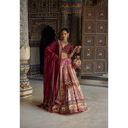 KALISTA Pink Nehmat Lehenga with Blouse and Dupatta (Set of 3)