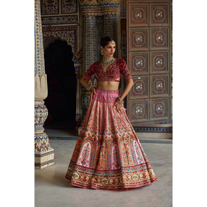 KALISTA Pink Nehmat Lehenga with Blouse and Dupatta (Set of 3)