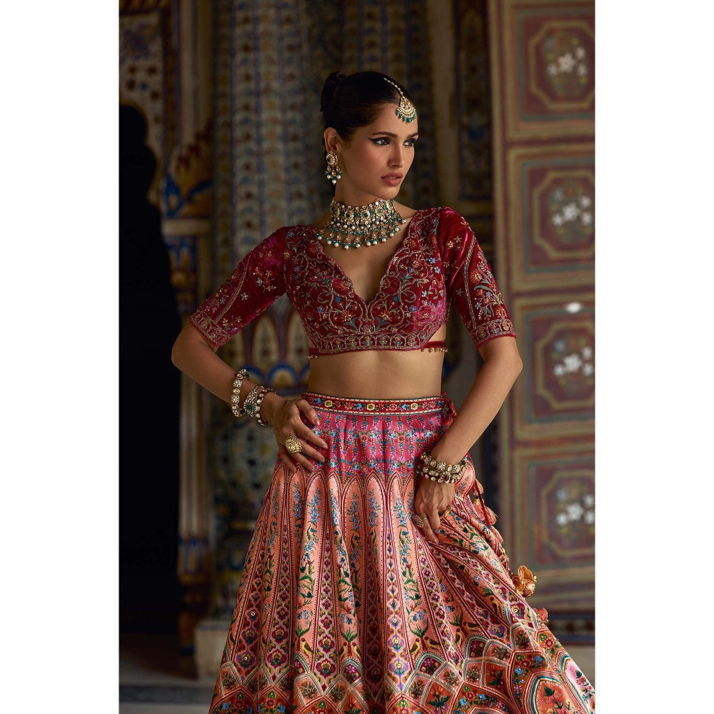 KALISTA Pink Nehmat Lehenga with Blouse and Dupatta (Set of 3)
