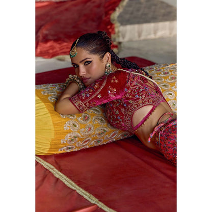 KALISTA Pink Nehmat Lehenga with Blouse and Dupatta (Set of 3)