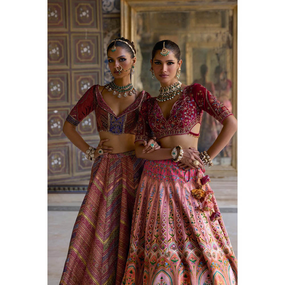 KALISTA Pink Nehmat Lehenga with Blouse and Dupatta (Set of 3)