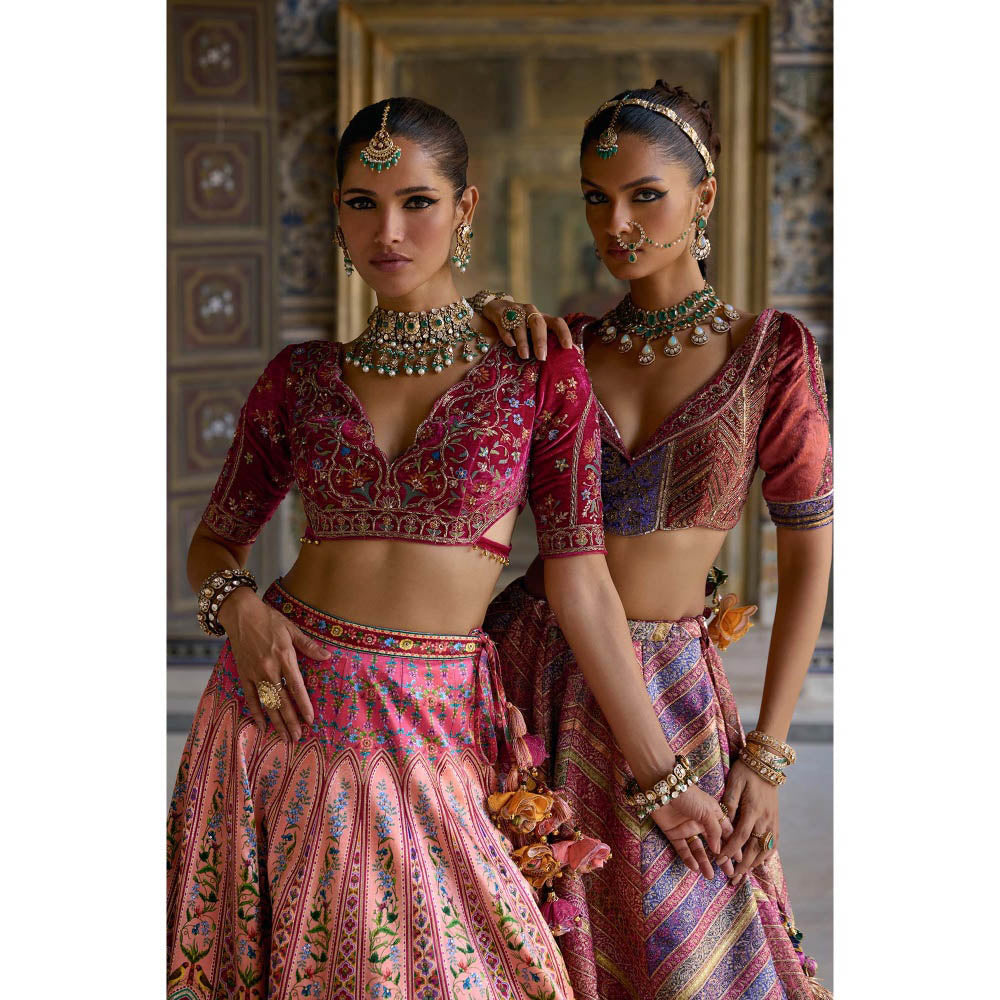 KALISTA Pink Nehmat Lehenga with Blouse and Dupatta (Set of 3)