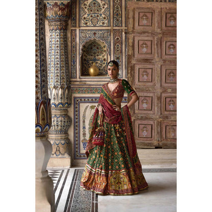 KALISTA Green Sameera Lehenga with Blouse and Dupatta (Set of 3)