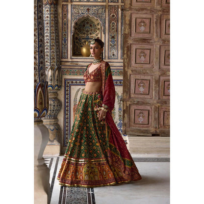 KALISTA Green Sameera Lehenga with Blouse and Dupatta (Set of 3)