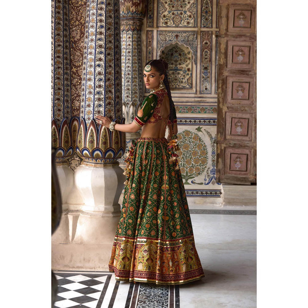 KALISTA Green Sameera Lehenga with Blouse and Dupatta (Set of 3)