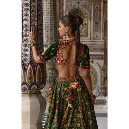 KALISTA Green Sameera Lehenga with Blouse and Dupatta (Set of 3)