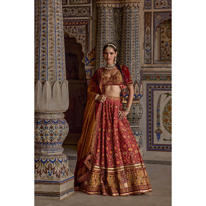 KALISTA Maroon Sameera Lehenga with Blouse and Dupatta (Set of 3)